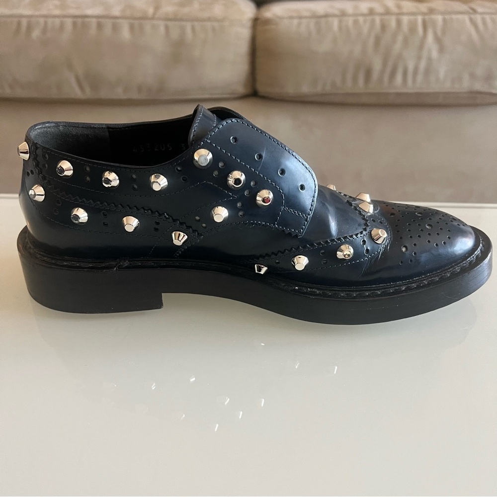 BALENCIAGA Studded Wingtip Platform Loafers Blue Leather Shoes - Picture 12 of 15
